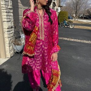 Vibrant Pink and Gold Traditional Outfit